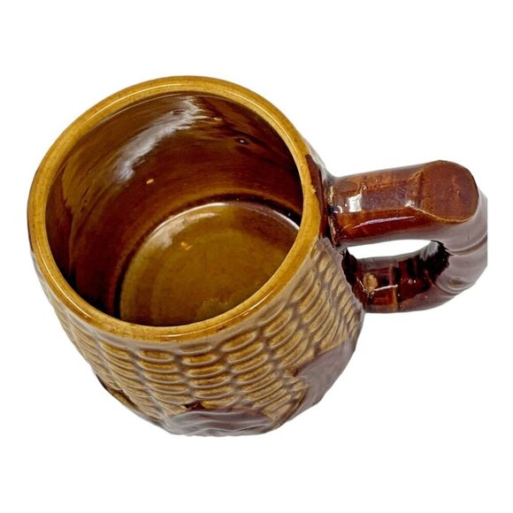 Vintage Majolica Corn Mug Set Signed Occupied Japan Brown Yellow Pottery Ceramic - Picture 7 of 12